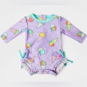 Ruffle Butts Lavender Ice Cream Print Long-Sleeve Baby Rashguard